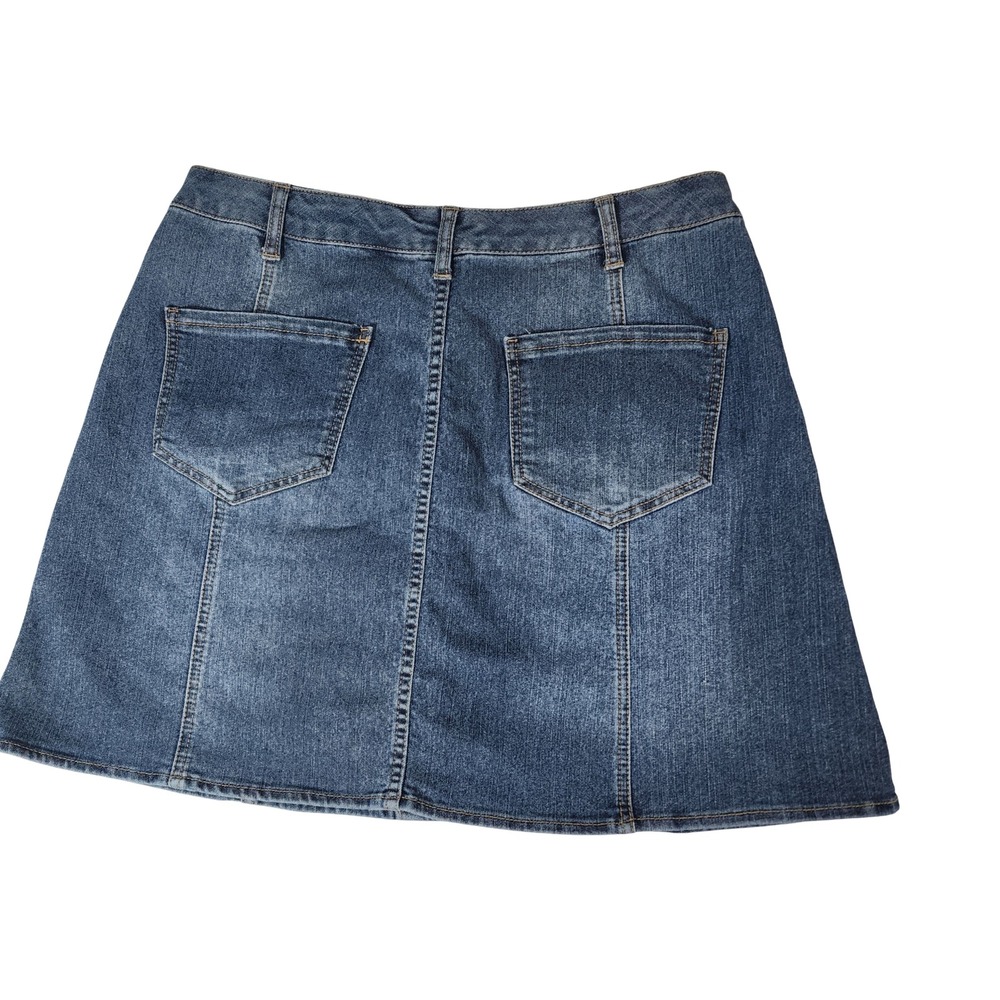 Faded Glory Womens Blue Denim Button Front Mini Skirt Size L 12-14 High Waisted - Picture 8 of 8